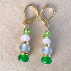 New Sundance Charm earrings green emerald,aquamarine, pink Quartz, peridot